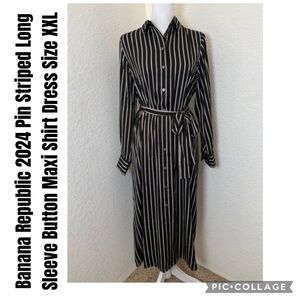 Banana Republic 2024 Pin Striped Long Sleeve Button Maxi Shirt Dress Size XXL